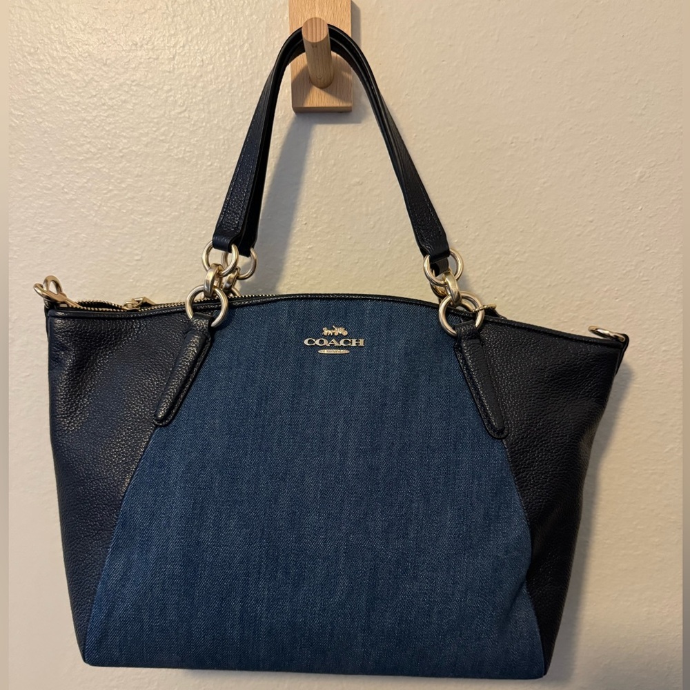 Black Leather and Denim Coach Bag